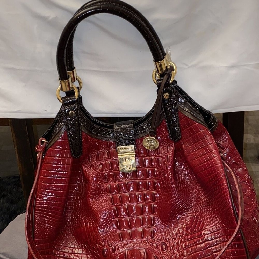 Brahmin Elisa Top Handle Black and Red Bag